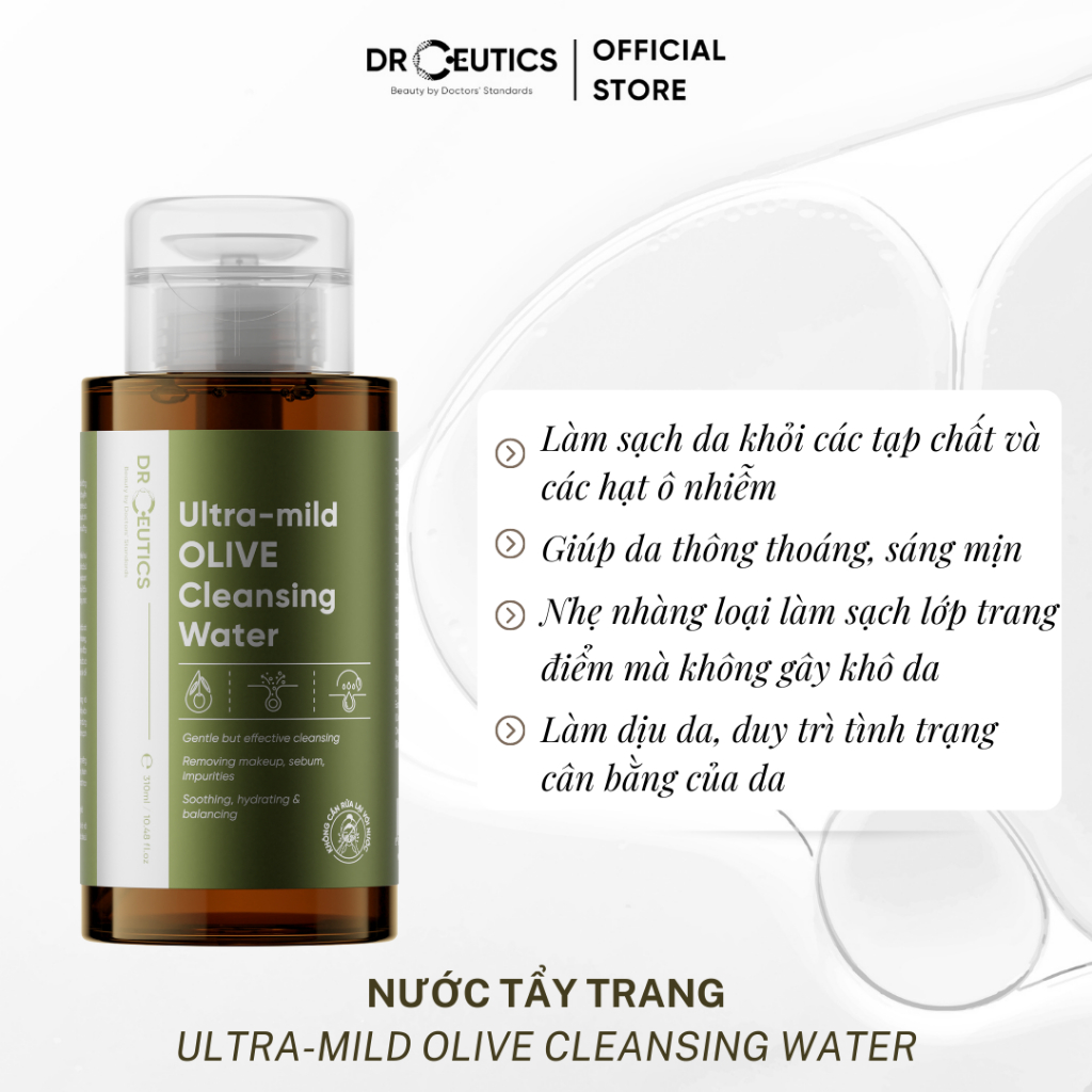 DRCEUTICS Nước Tẩy Trang Ultra-mild OLIVE Cleansing Water Cho Mọi Loại Da, Da Nhạy Cảm